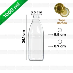 Botella de vidrio 1000 ml capacidad y medidas marca de agua