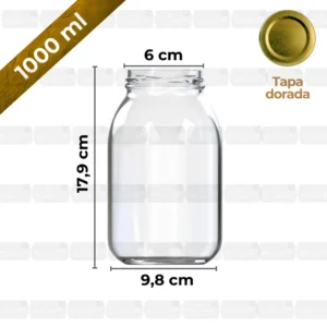 Frasco de vidrio 1000 ml capacidad y medidas marca de agua