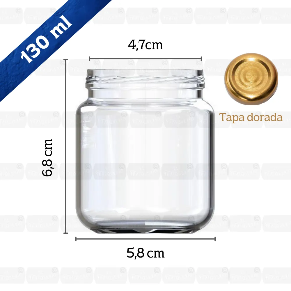 Frasco de vidrio 130 ml con Tapa Dorada | Versátil 2 Frasco de vidrio 130 ml con Tapa Dorada | Versátil - Imagen 2