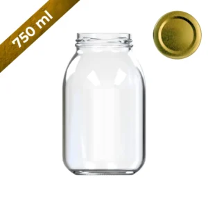 Frasco de vidrio 750 ml con tapa dorada
