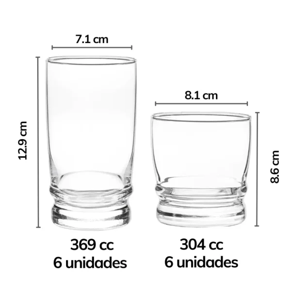 Set de 12 vasos Cristar Madeiro medidas