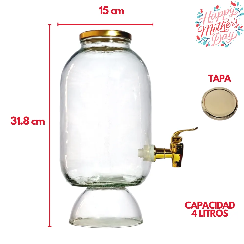 dispensador agua vidrio 15cm 4l