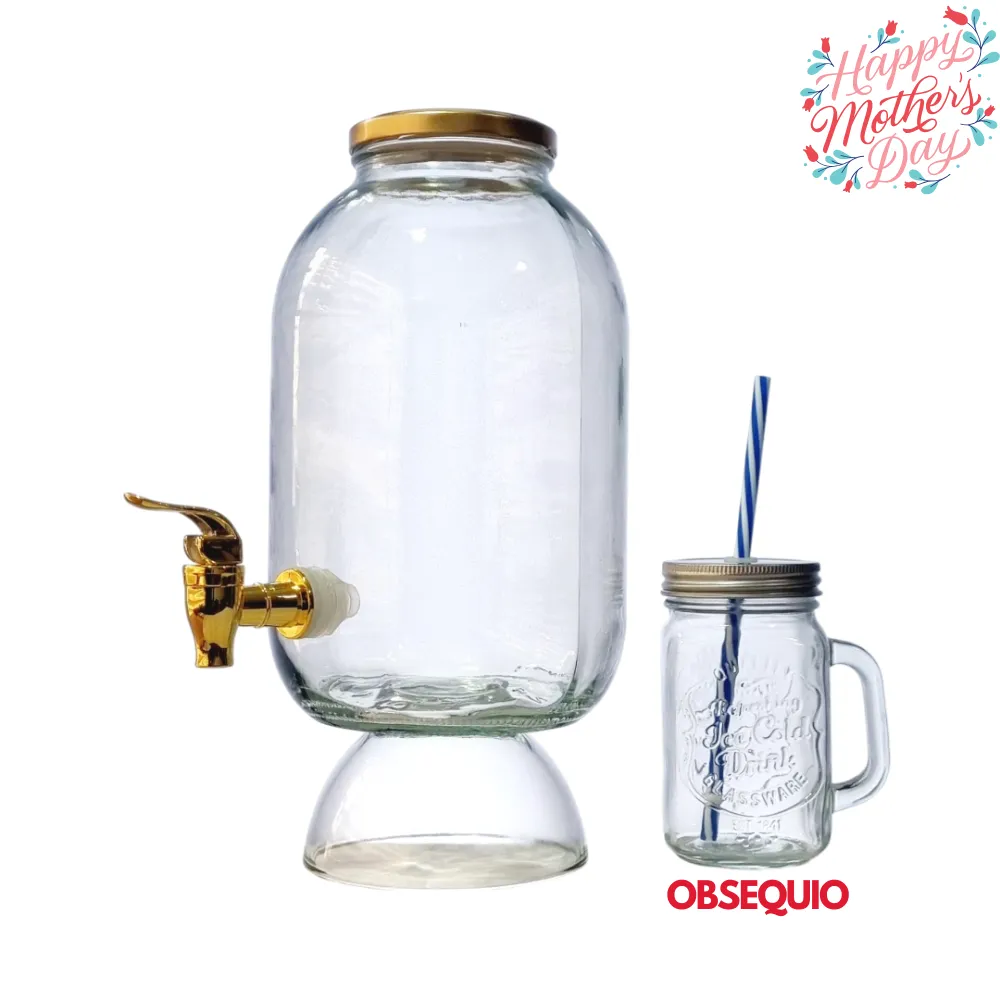 dispensador vidrio 15cm tapa capacidad 4litros obsequio