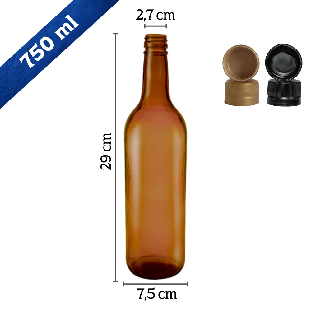 Botella de vidrio 750 ml ambar con tapa plástica | Alta calidad 2 Botella de vidrio 750 ml ambar con tapa plástica | Alta calidad - Imagen 2