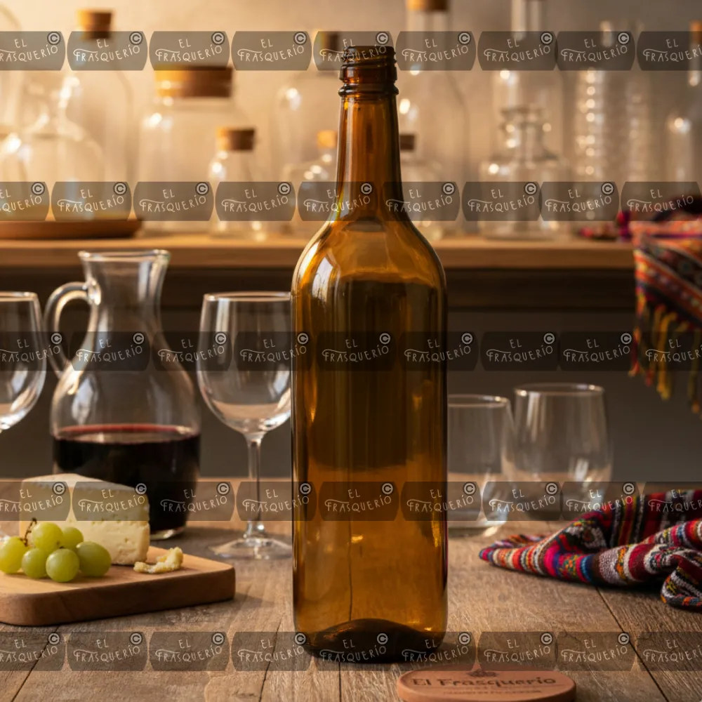 Botella tipo vino 750 ml vidrio ámbar con tapa plástica | Alta calidad 3 Botella tipo vino 750 ml vidrio ámbar con tapa plástica | Alta calidad - Imagen 3