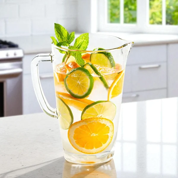 Jarra Nápoles 1.5 litros con frutas cítricas y menta sobre mesón de cocina