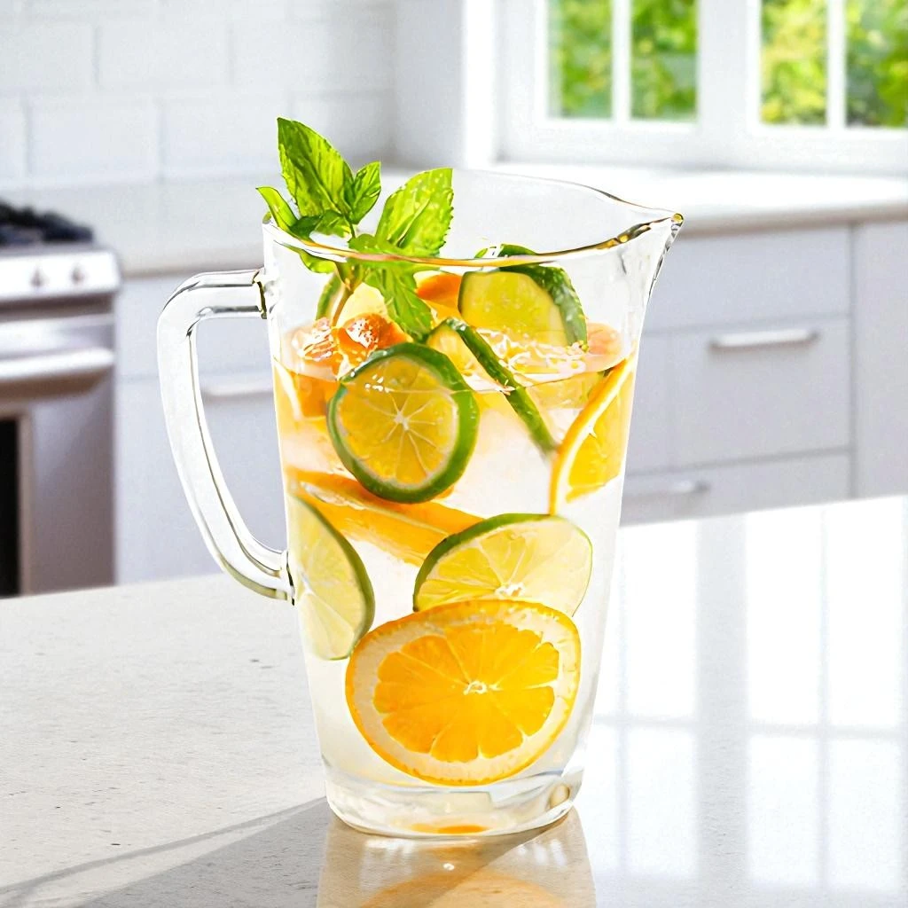 Jarra Nápoles 1.5 litros con frutas cítricas y menta sobre mesón de cocina