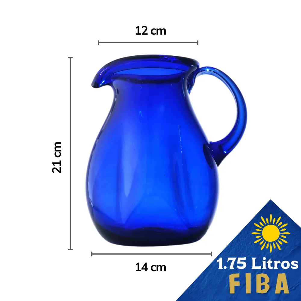 Jarra Fiba 1.75 litros en azul cobalto fondo blanco medidas y capacidad