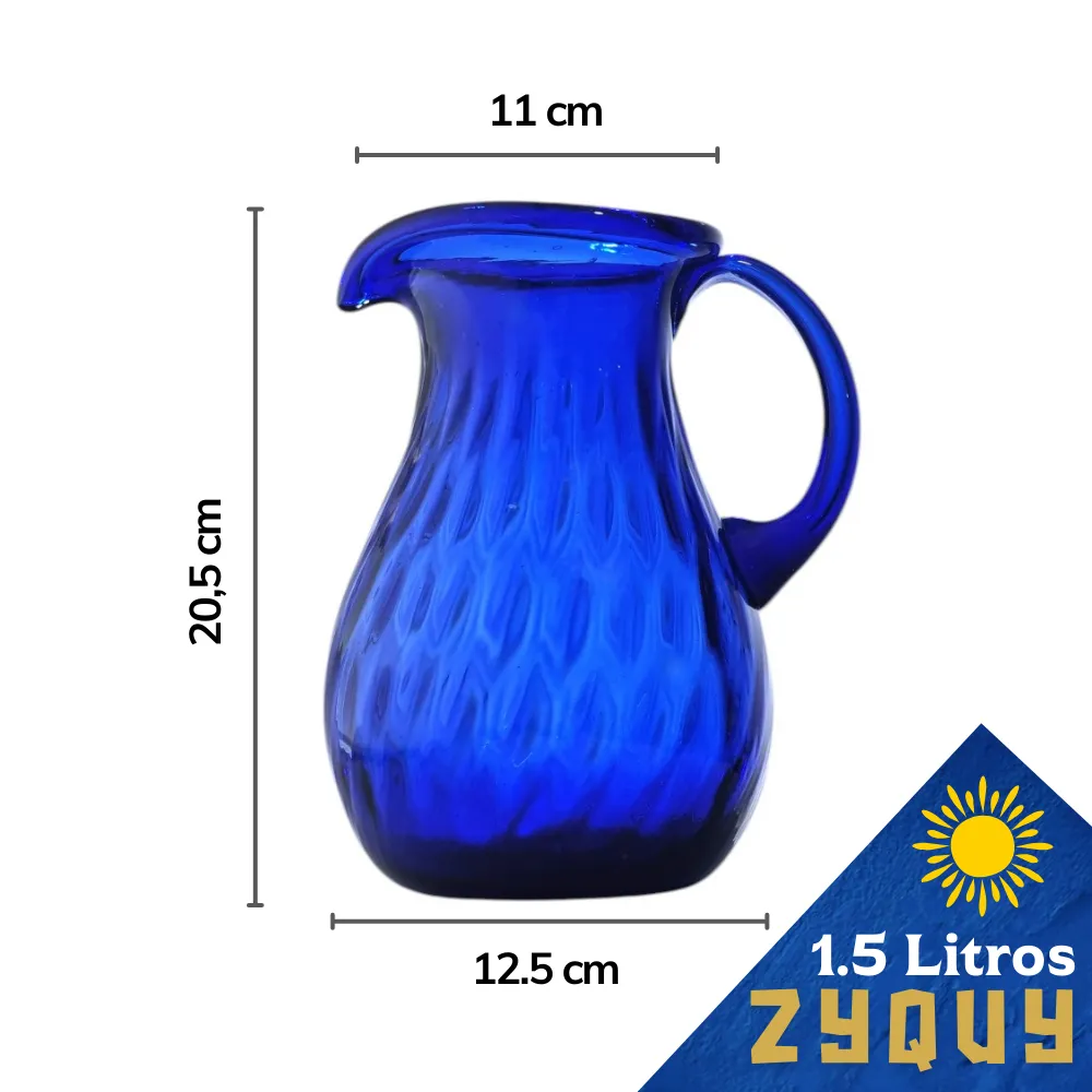 Jarra Zyquy arrugada azul cobalto 1.5lt fondo blanco y medidas