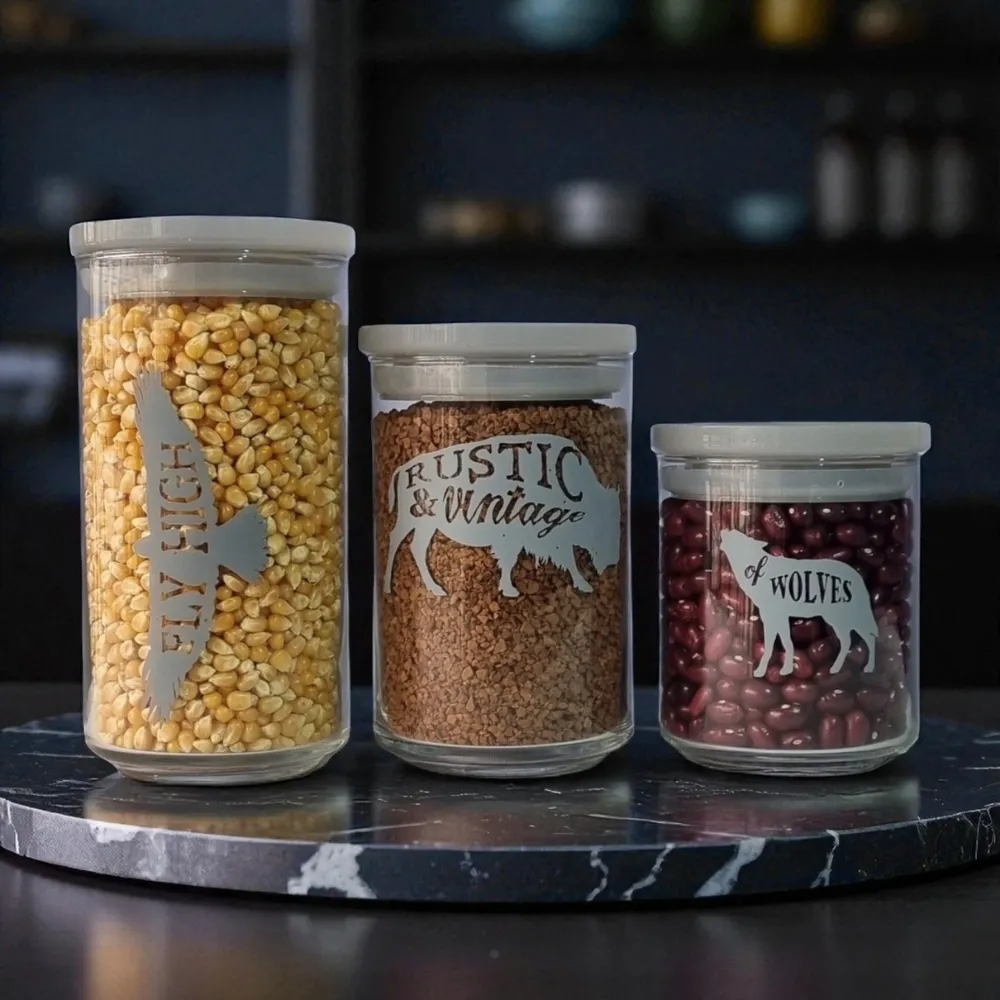 Set de frascos de vidrio colección Wild con cierre hermético y diseño de animales