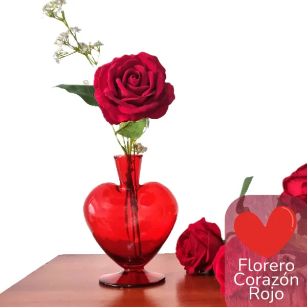 Florero Corazón Rojo de vidrio soplado artesanal