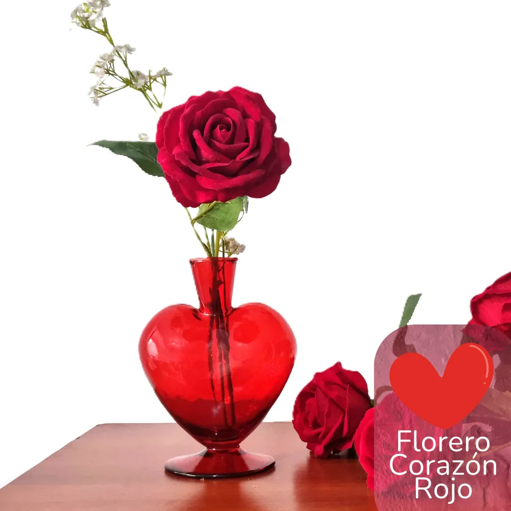 Florero Corazón Rojo de vidrio soplado artesanal