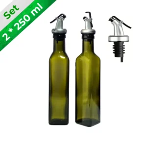 Set 2 Aceiteras de vidrio 250 ml cuadradas verdes