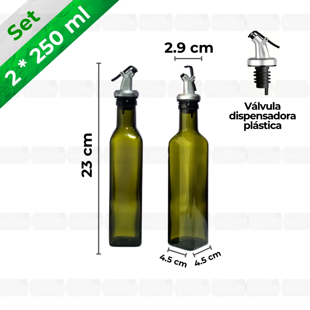 Set 2 Aceiteras de vidrio 250 ml cuadradas verdes | Dúo Gourmet 2 Set 2 Aceiteras de vidrio 250 ml cuadradas verdes | Dúo Gourmet - Imagen 2