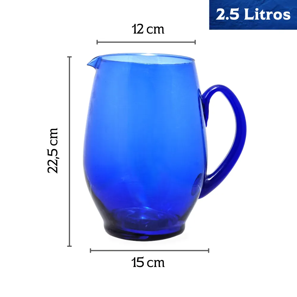 Jarra Chimy azul cobalto de 2.5 litros en vidrio con medidas