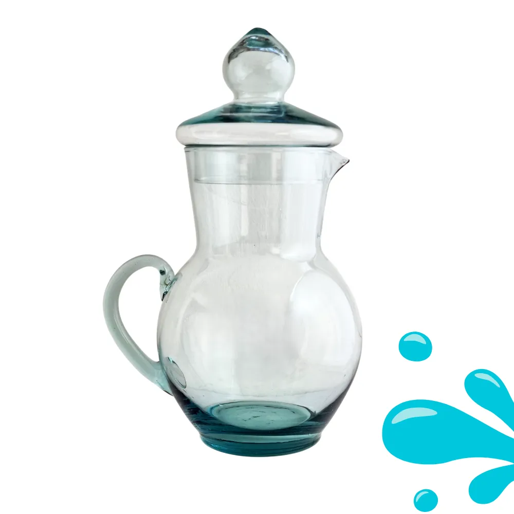 Jarra Clasica 1.8 litros transparente con tapa fondo blanco con gotas de agua