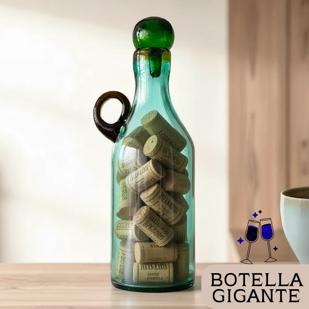 botella mexicana gigante 2.4 litros llena de corchos de botellas de vino