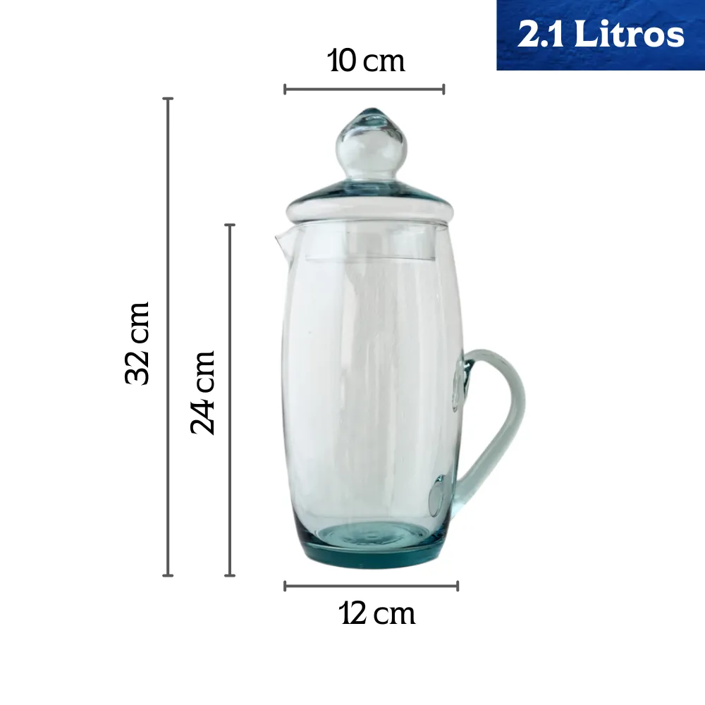 arra de vidrio Tabaco transparente de 2.1 litros con tapa, con sus medidas detalladas: 32 cm de alto y 12 cm de diámetro.