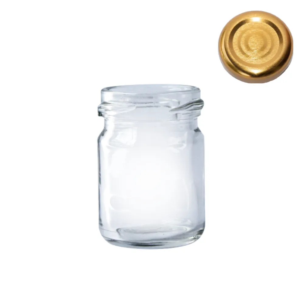 Frasco de vidrio 35 ml con tapa dorada para conservas mini y detalles
