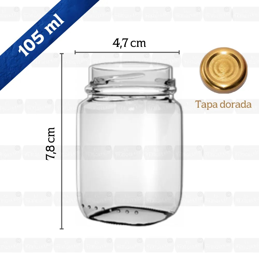 Frasco de Vidrio 105 ml con Tapa Dorada | Para detalles y conservas 2 Frasco de Vidrio 105 ml con Tapa Dorada | Para detalles y conservas - Imagen 2