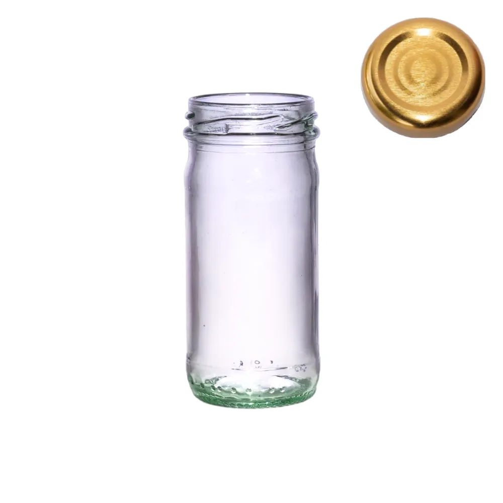 Frasco de vidrio 133 ml EA4451-48 con tapa dorada fondo blanco