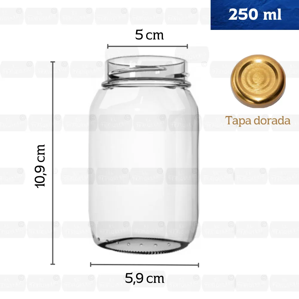 Frasco de vidrio 250 ml EA3368 53 fondo blanco medidas y capacidad