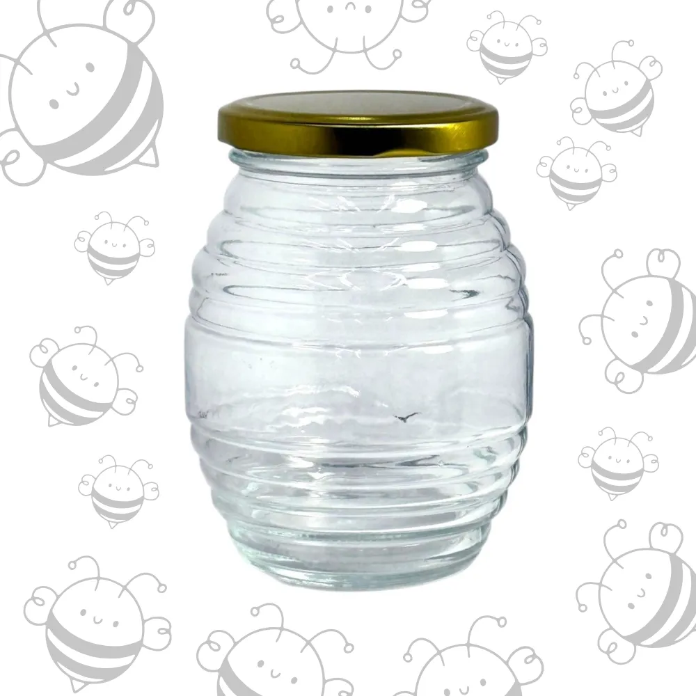 Home 42 Frasco de vidrio mielero 370 ml con tapa dorada fondo abejas
