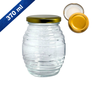 Frasco de Vidrio Mielero 370 ml con tapa dorada