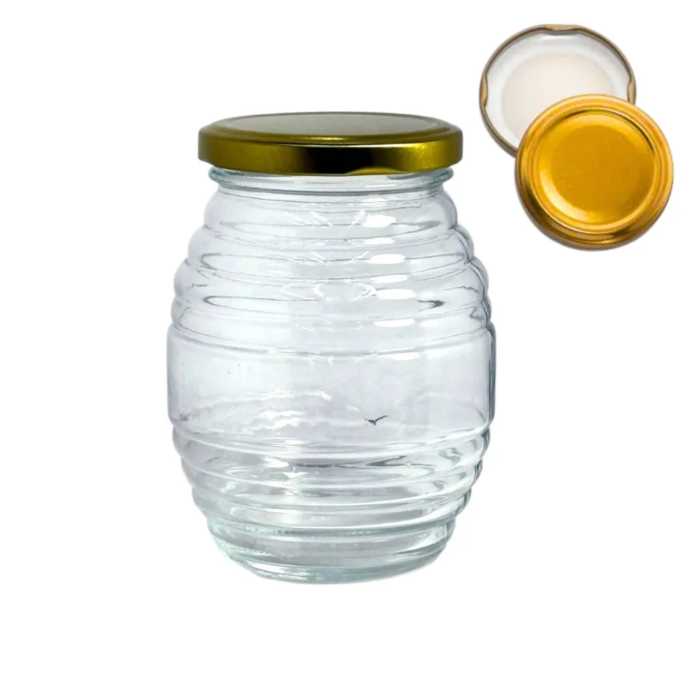 Home 40 Frasco de vidrio mielero 370 ml con tapa dorada fondo blanco