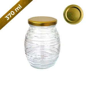 Frasco de vidrio mielero 370 ml con tapa dorada