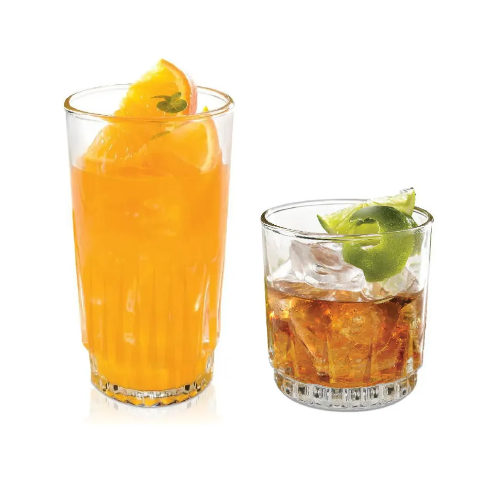 Home 47 Set Prisma Vasos largo y rocks fondo blanco con jugo y bebida