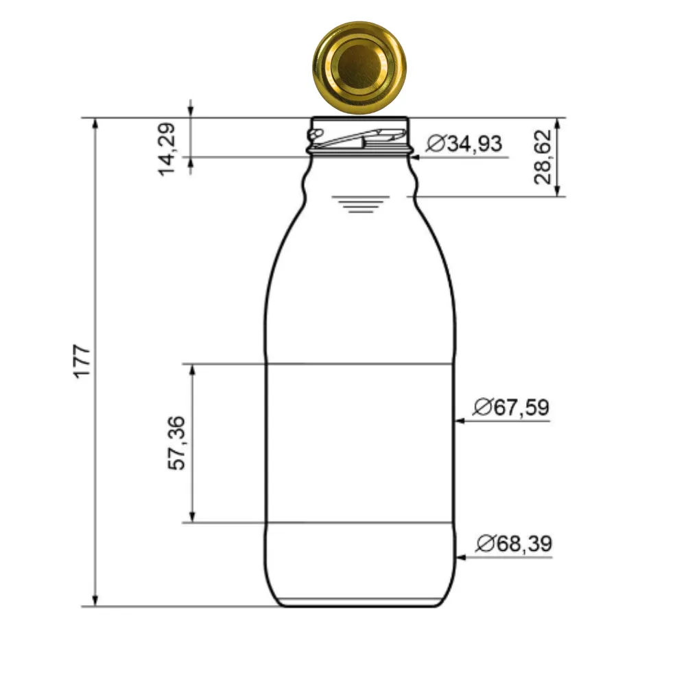 Home 61 Botella 400 ml EA44353 38 24 fondo blanco plano medidas tapa dorada