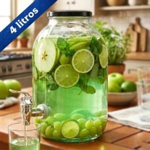 Dispensador de bebidas en Vidrio Limoncello 4 Litros ambientado llave gris