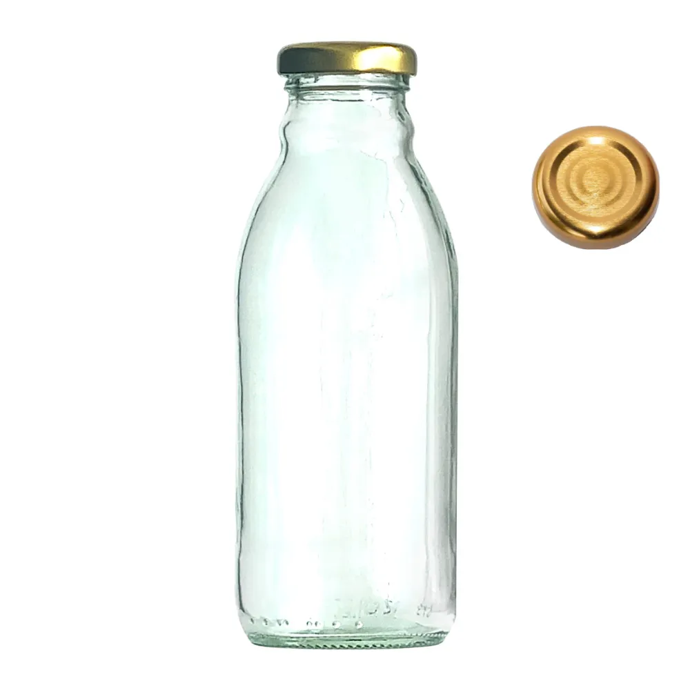 Home 40 Botella de vidrio cilíndrica de 400 ml con tapa dorada de rosca metálica