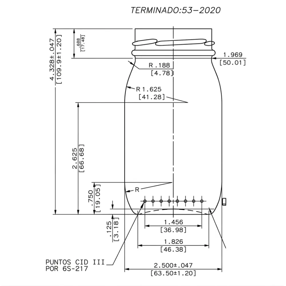 Frasco de vidrio 245 ml redondo EA1261 53 plano