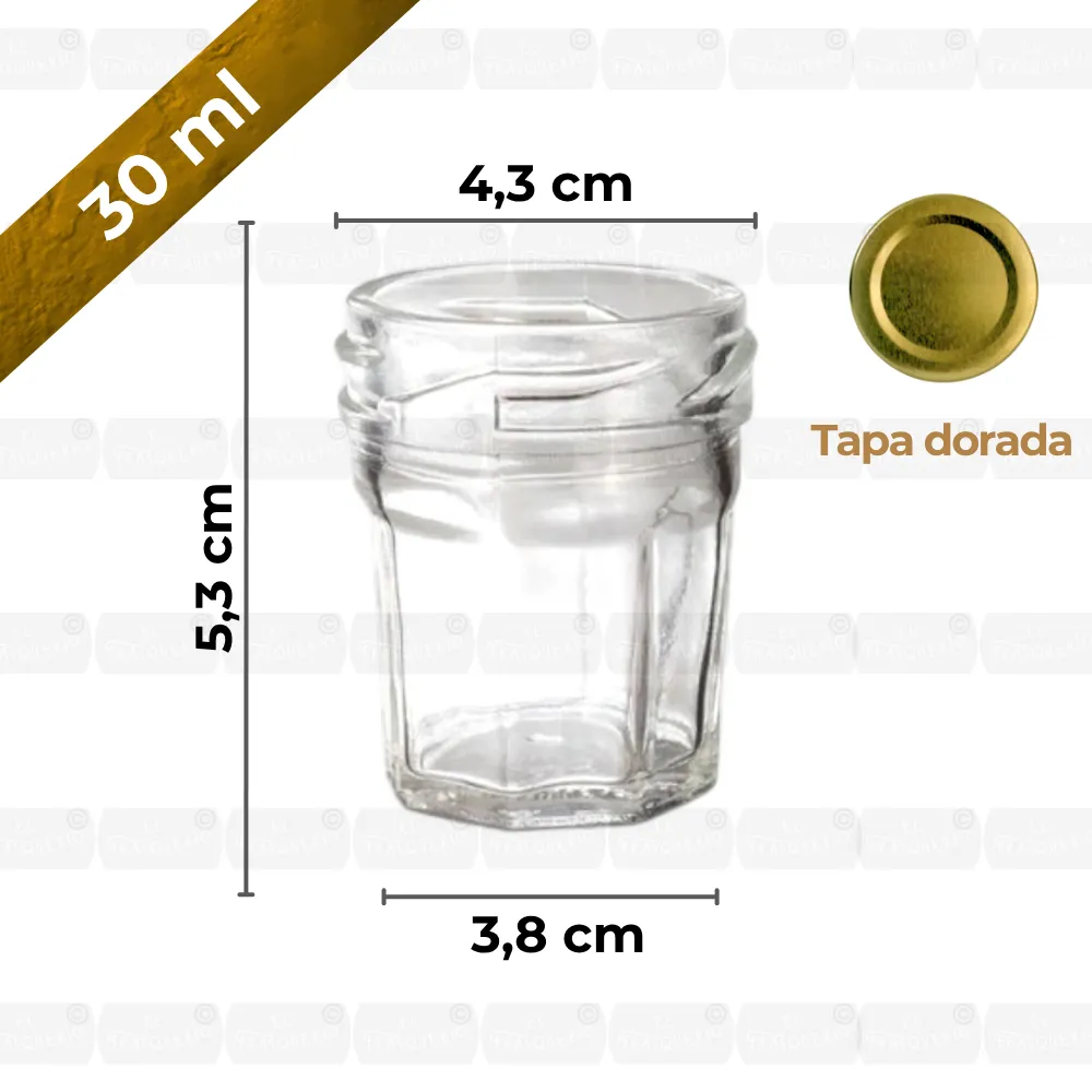 Frasco de vidrio 30 ml octogonal capacidad y medidas marca de agua