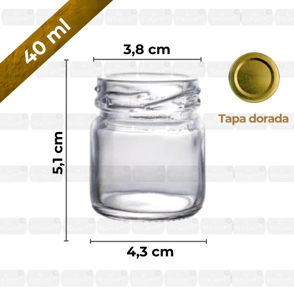 Frasco de vidrio 40 ml capacidad y medidas marca de agua