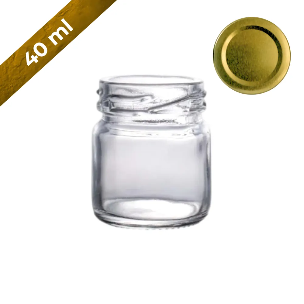 Frasco de vidrio 40 ml con tapa dorada