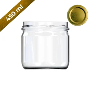 Frasco de vidrio 450 ml con tapa dorada