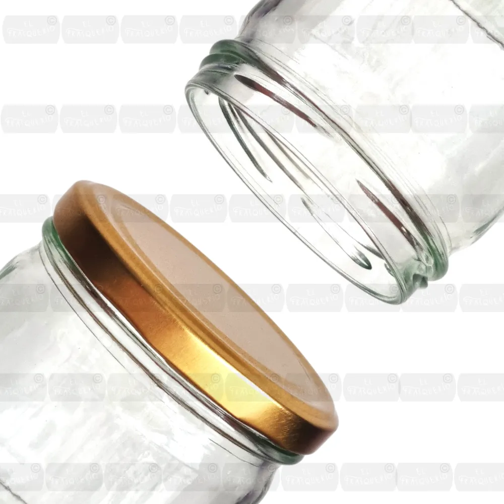 Frasco de vidrio 450 ml enfoque rosca y tapa marca de agua