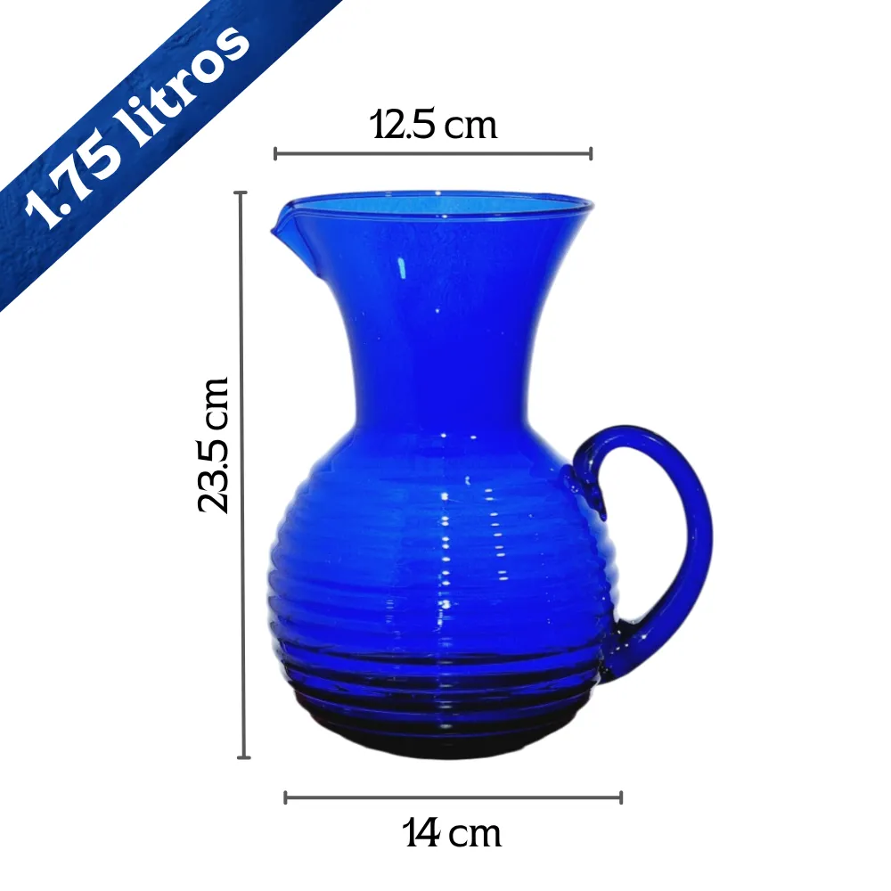 Jarra Espiral 1.75 litros en vidrio Azul Cobalto con capacidad y medidas