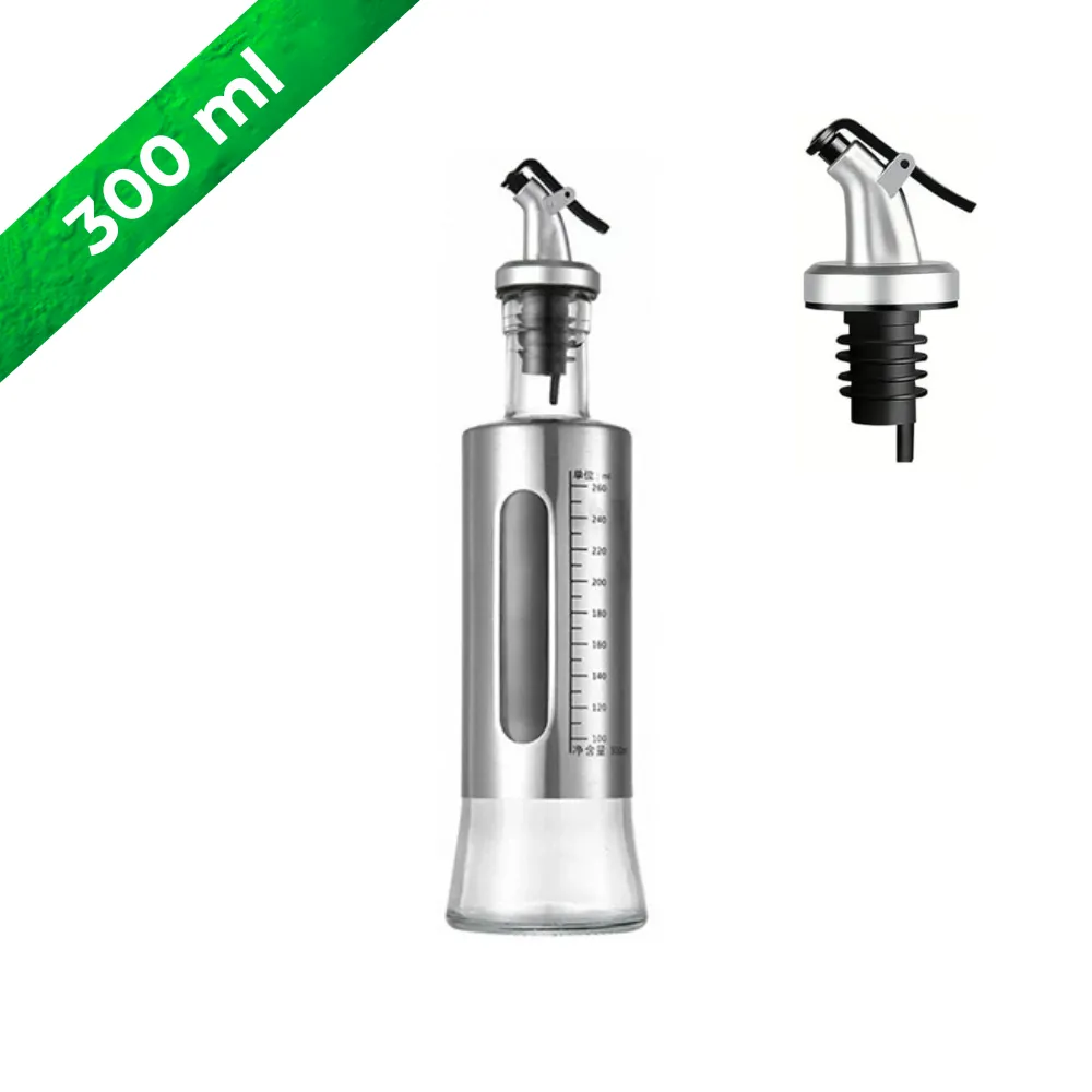 Aceitera de vidrio 300 ml redonda con indicador