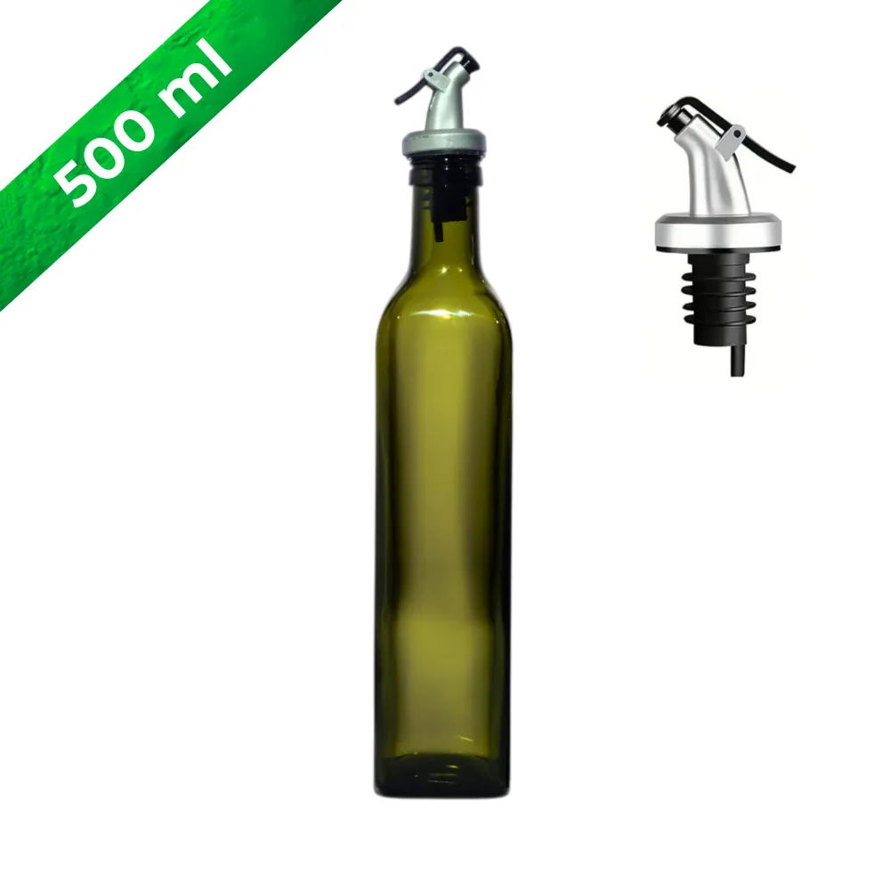 Aceitera de vidrio 500 ml cuadrada verde