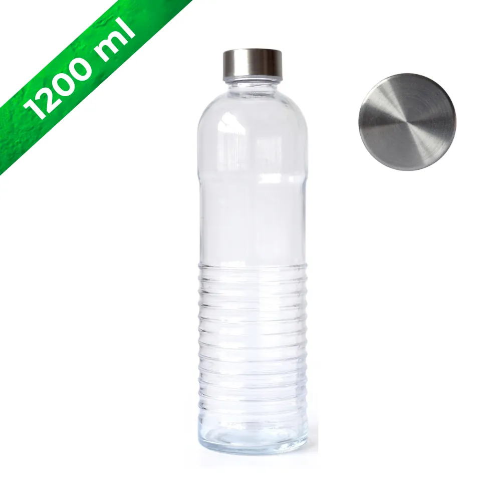 Botella de vidrio 1200 ml redonda con tapa metálica | Resistente y elegante 1 Botella de vidrio 1200 ml redonda con tapa metalica