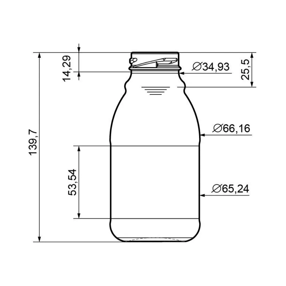 Botella de vidrio 280 ml capacidad plano medidas