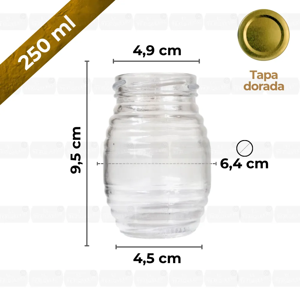 Frasco mielero 250 ml capacidad y medidas marca de agua