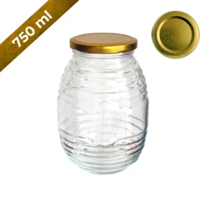 Frasco de vidrio mielero 750 ml con tapa dorada