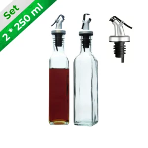 Set 2 aceiteras de vidrio 250 ml cuadradas transparentes