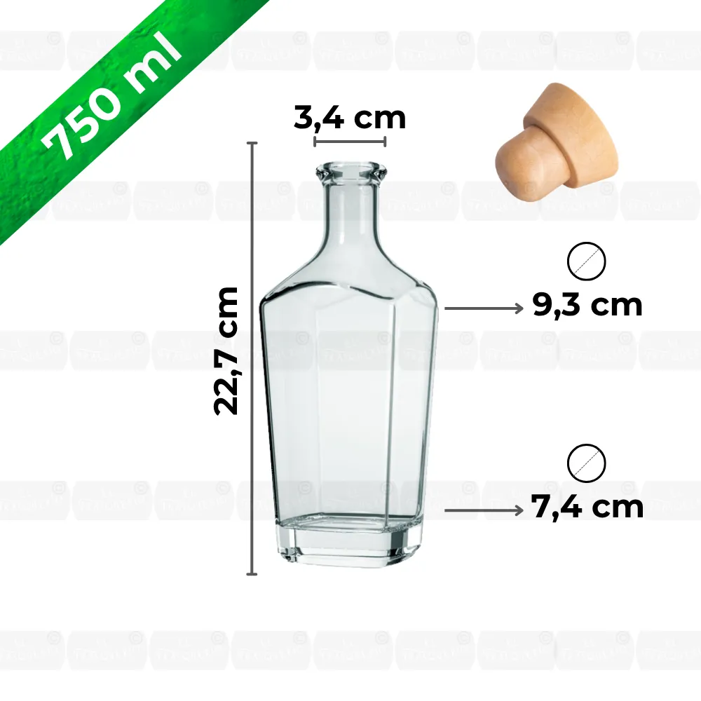 Home 58 Botella de vidrio 750 ml Imperial con corcho capacidad y medidas marca de agua