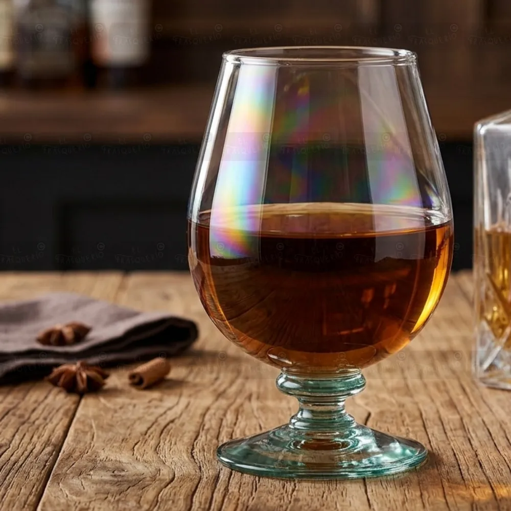 Copa Brandy 400 ml artesanal sobre mesa de madera marca de agua